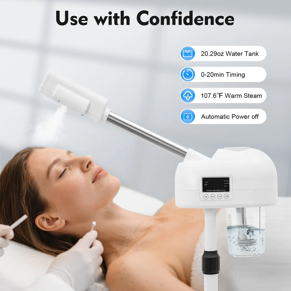 Professioneller Gesichtsbedampfer Nano-Ionen Ozon Heißdampf mit LCD-Bildschirm Höhenverstellbar für Salon Zuhause Spa Anti-Aging