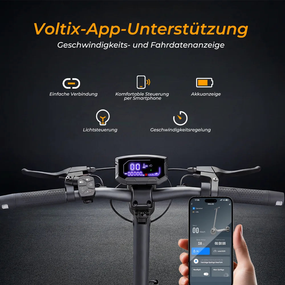 V5Pro Offroad E-Scooter 10 Zoll ABE zertifiziert 500W 48V12.5Ah Geländereifen Dual Federung E-Bremse Voltix APP Deutschland Zweitbild