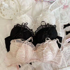 Lolita Mädchen Spitzen-BH-Sets Damen Unterwäsche Intimates Bralette Dessous Japanisch Rüschen Süß Sexy Dünne Körbchen Höschen