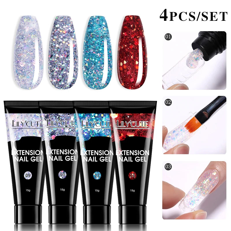 LILYCUTE 15ml Verlängerungsgel-Nagellack-Set Quick Nail Prolong mit Verlängerungsform-Nagelspitzen Acryl-Lösung Maniküre-Werkzeug-Kit