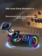 MLOVE E80 Tragbarer Bluetooth-Lautsprecher – Leistungsstarker Dual-Sound, farbenfrohe RGB-Beleuchtung, vollständig wasserdicht (IPX7), TWS-fähig