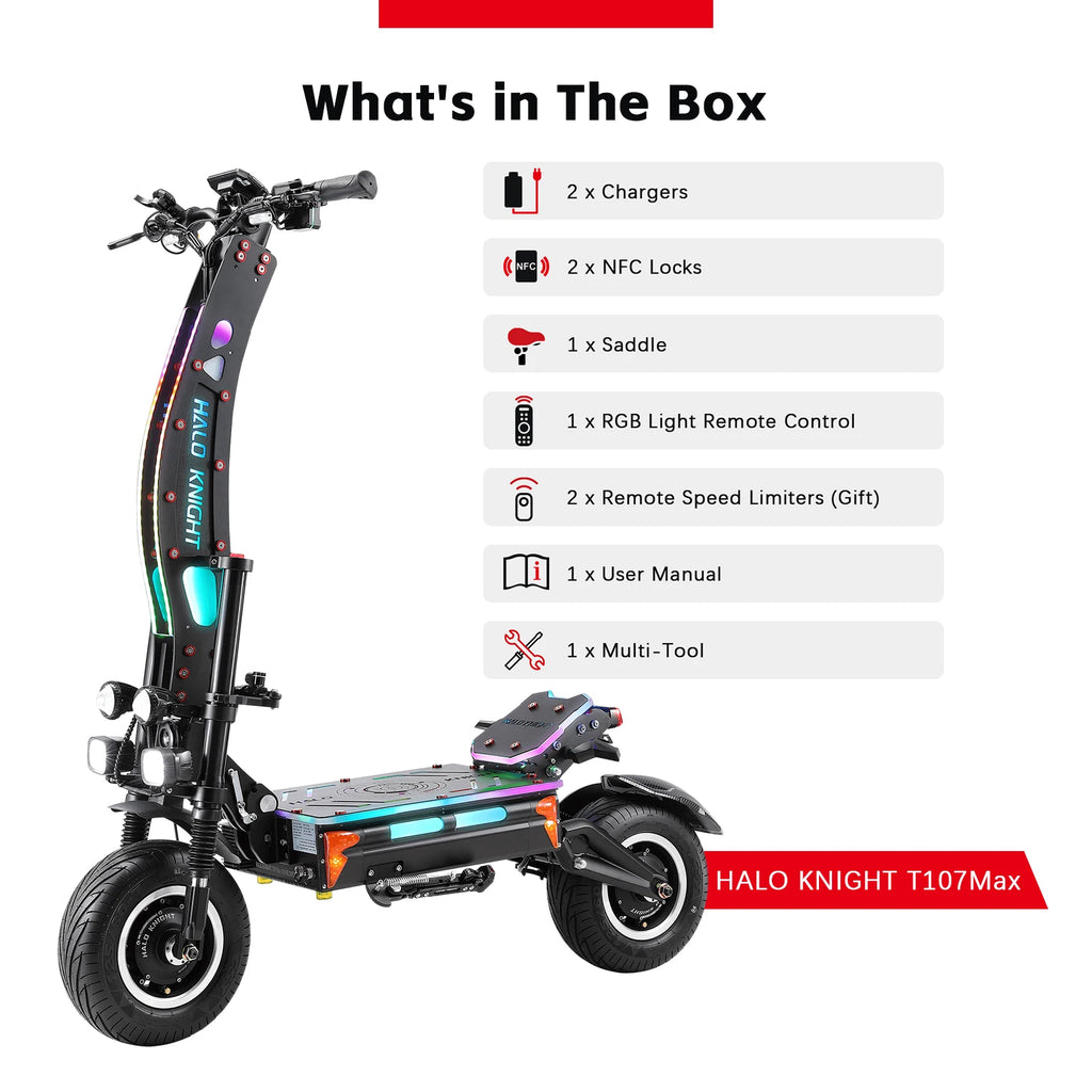 HALO KNIGHT T107Max 72V 8000W Elektroroller für Erwachsene, schnell, 120km/h, Leistungsstarker Doppelmotor, E-Scooter, Top E-Scooter