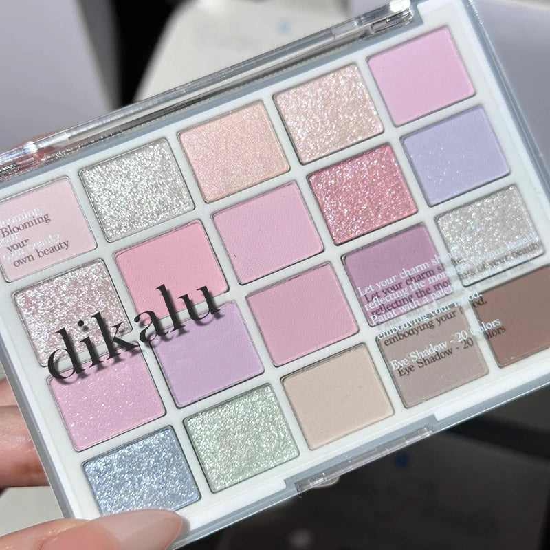 DIKALU 20-Farben Koreanische Lidschatten-Palette mit geringer Sättigung Matt Wasserfest Braun Rosa Lidschatten-Palette Langanhaltendes Tages-Make-up