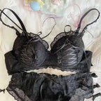Lolita Mädchen Spitzen-BH-Sets Damen Unterwäsche Intimates Bralette Dessous Japanisch Rüschen Süß Sexy Dünne Körbchen Höschen