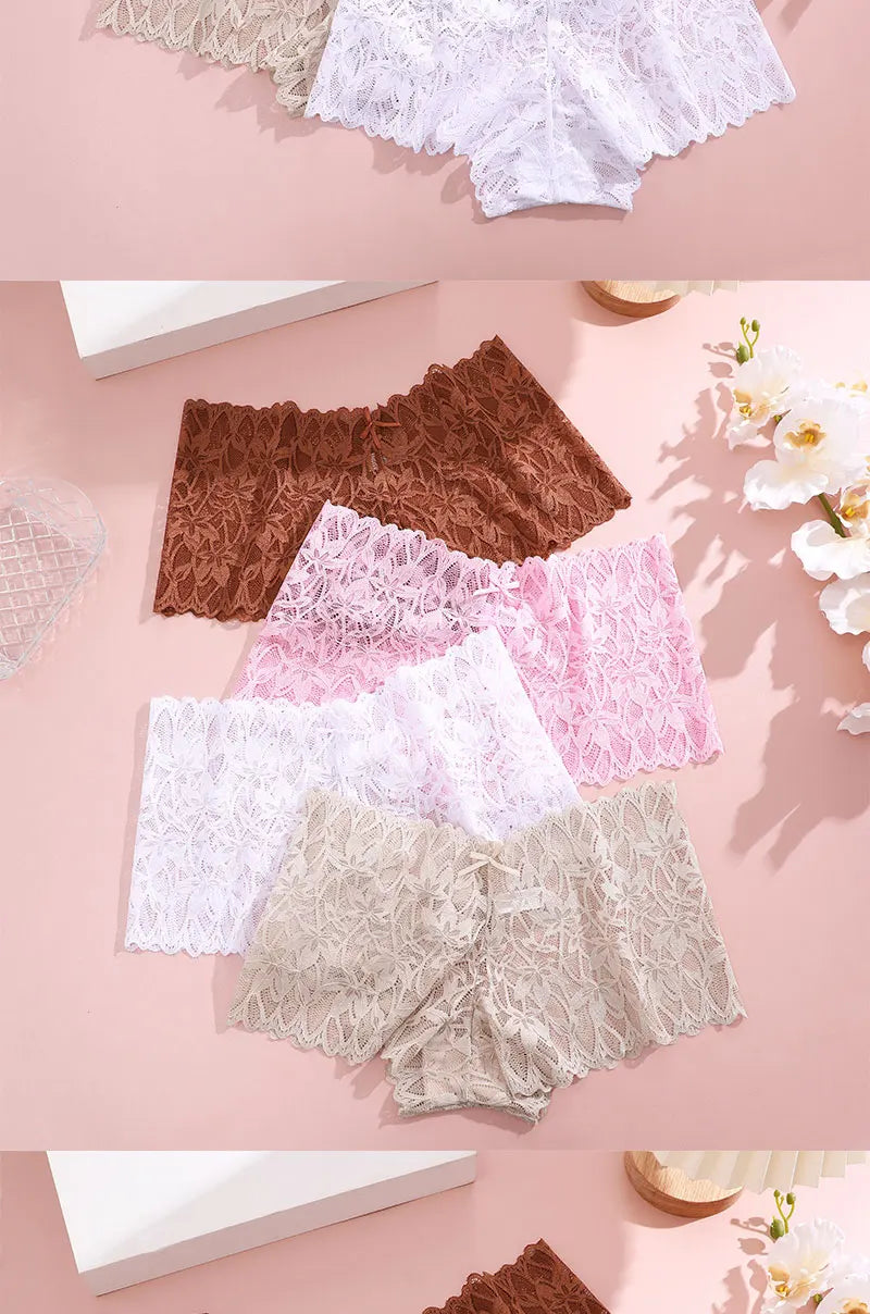 FINETOO 2Pcs Lace Four Shorts Women Low-Rise Panties Floral Underwear S-XL Girls Sexy Panties Ladies Lace Underpants Lingerie