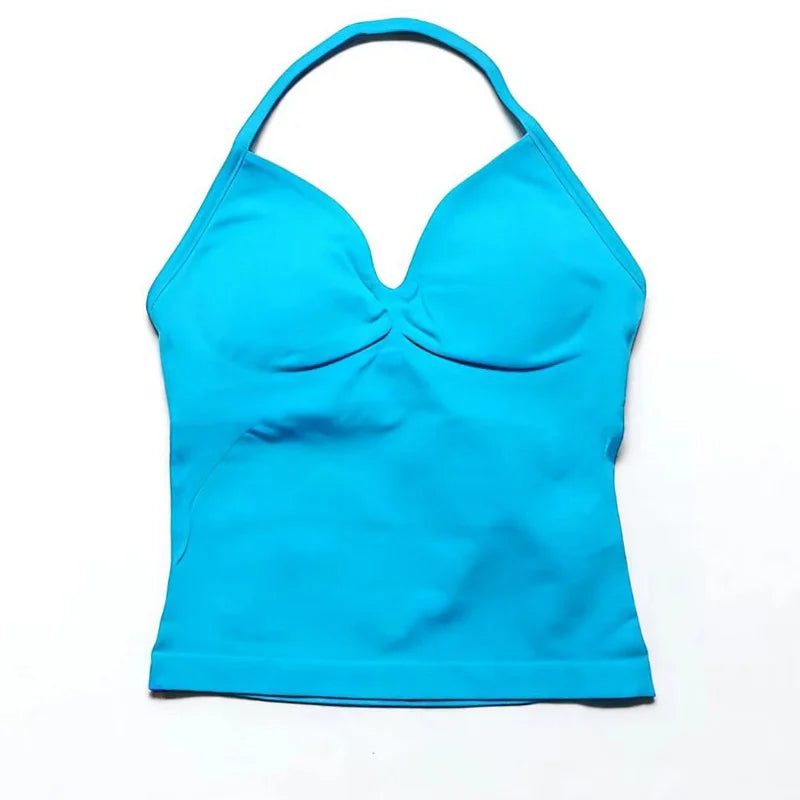 Gym Schöner offener Rücken BH Laufen Training Impact Neckholder Longline Trägertop Sport Yoga Weste Damen Fitness Tank Top