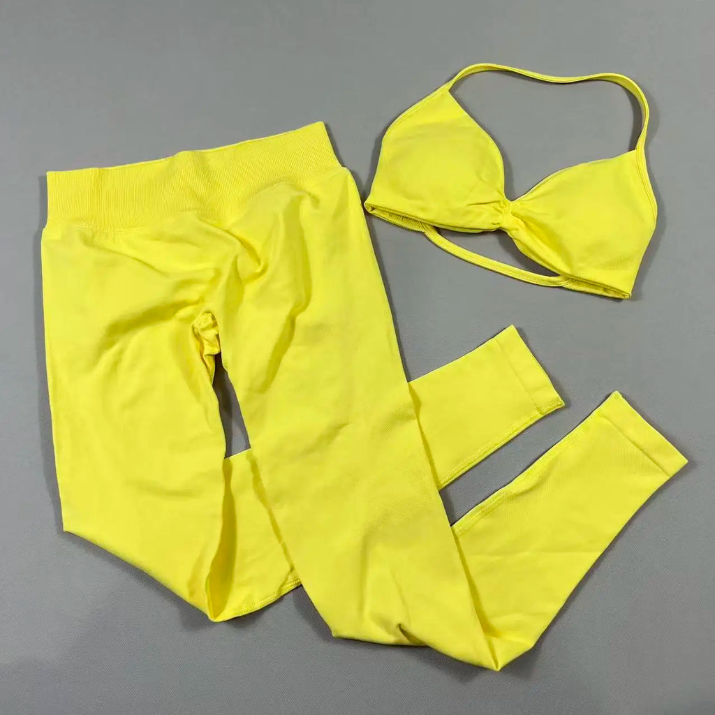 UETEEY Set für Damen, Trägerloser Yoga-BH, Sport-Top, Workout-Leggings-Set, Nahtloses Fitnessstudio-Set, Fitnesskleidung, Outfit, Activewear