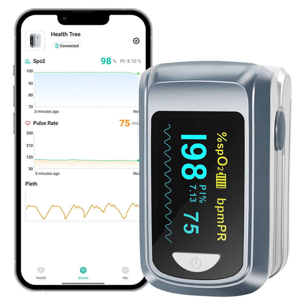 【Lokalversand】HealthTree Fingerpulsoximeter Blutsauerstoffsättigung SpO2 PI Oximeter Pulsoximeter Bluetooth APP-Steuerung