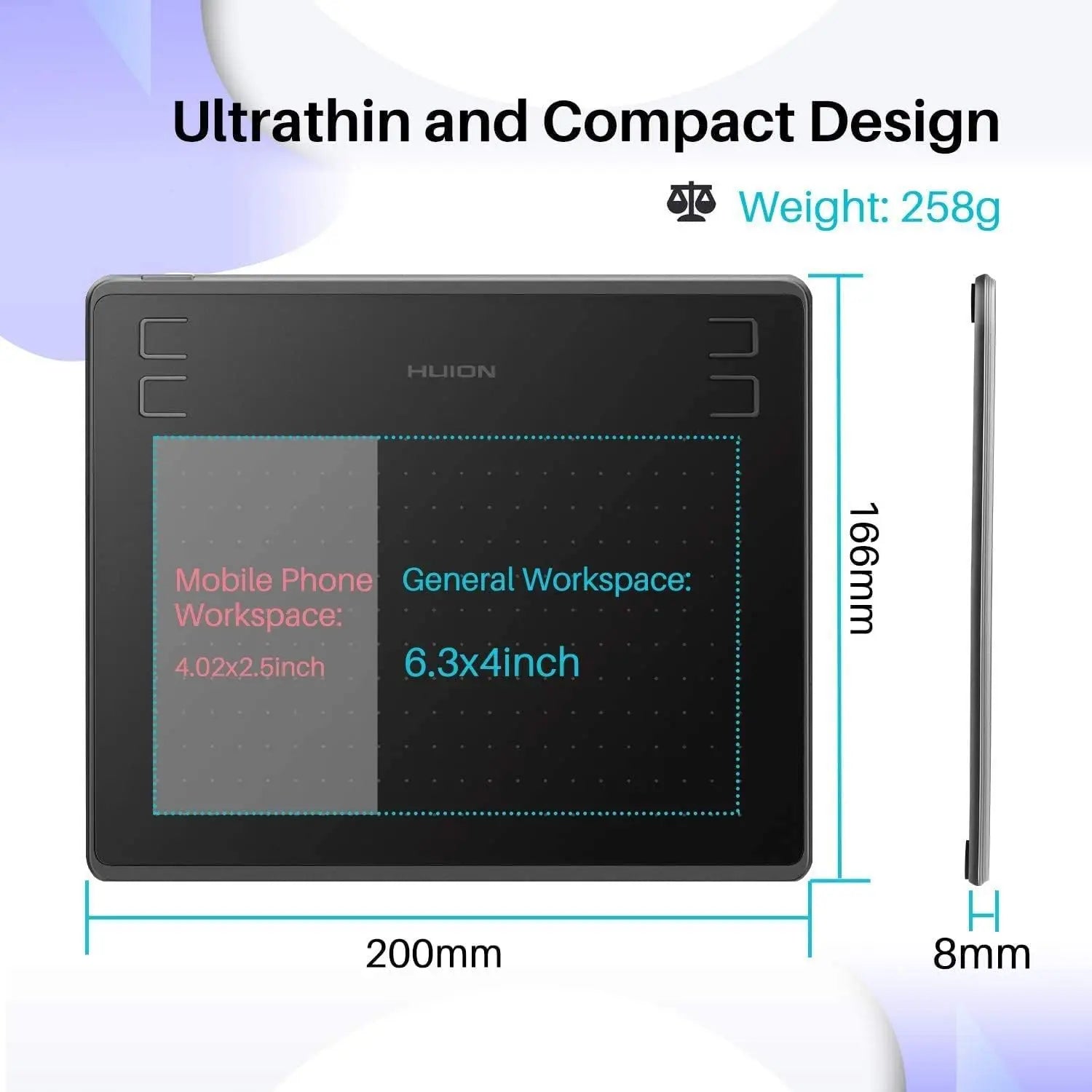 HUION HS64 Grafiktablett 6 Zoll Zeichentabletten Digitales Stift-Pad Schreib- und Zeichentafel 8192 Stifte für Android Windows Mac Laptop