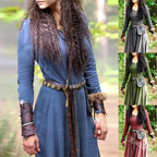 LisdinoMittelalterliches Kleid Damen Langarm Maxirobe Vintage Elfenkleid Renaissance Keltisch Wikinger Gothic Cosplay Kostüme