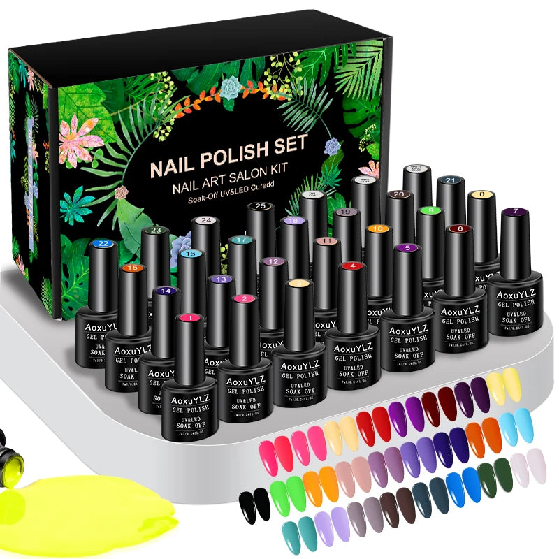 28tlg./Set Gel-Nagellack-Set Glasflasche Soak Off UV-Gel-Lack Rot Rosa Bunter Gel-Nagellack Matt Top Base Coat Nagelgel-Kit