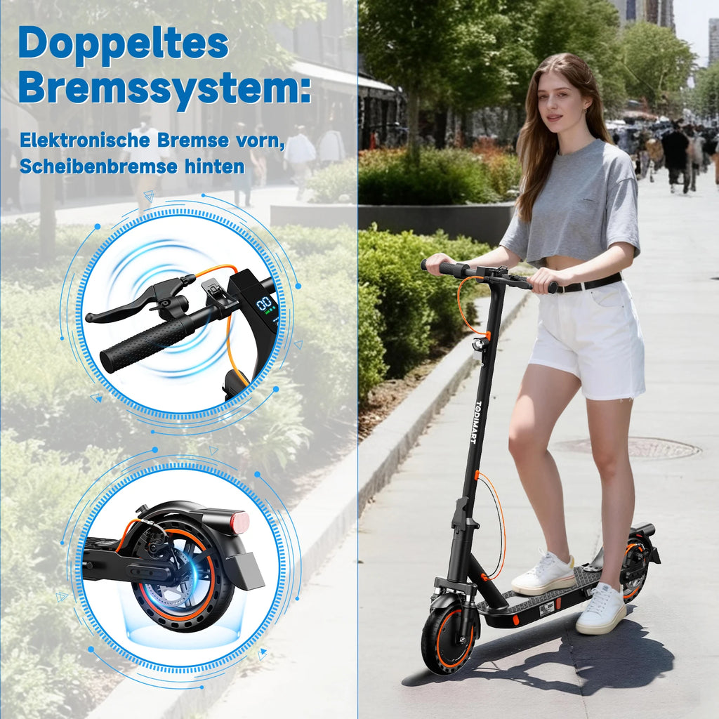 TODIMART T6 ABE E Scooter Mit Straßenzulassung, 30-35 km range, 350-500W brushless motor, dual brakes, and 8.5-inch run-flat tires