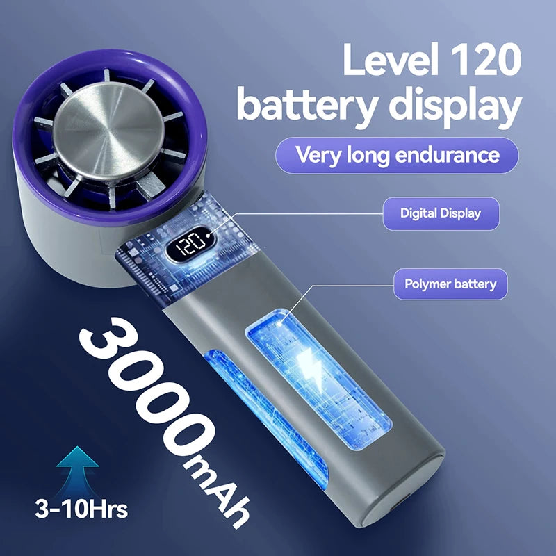 3000 mAh Handheld Mini-Ventilator Elektrischer Handventilator Eiskompresse Hochgeschwindigkeitskühlung USB wiederaufladbar Tragbares LED-Digitaldisplay