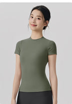 Frühlings- und Sommer-Yoga-Kleidung, kurzärmlig, nackt, eng anliegend, Fitness-Kleidung für Damen, Outdoor-Laufen, Training, Sport-T-Shirt
