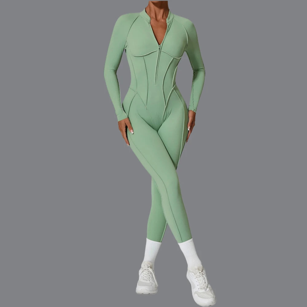 Damen-Trainingsanzug Fitness-Workout Sportkleidung Outfit Reißverschluss-Jumpsuit Yoga Fitness Overall Set Offene Rücken Bodysuits Anzug für Damen