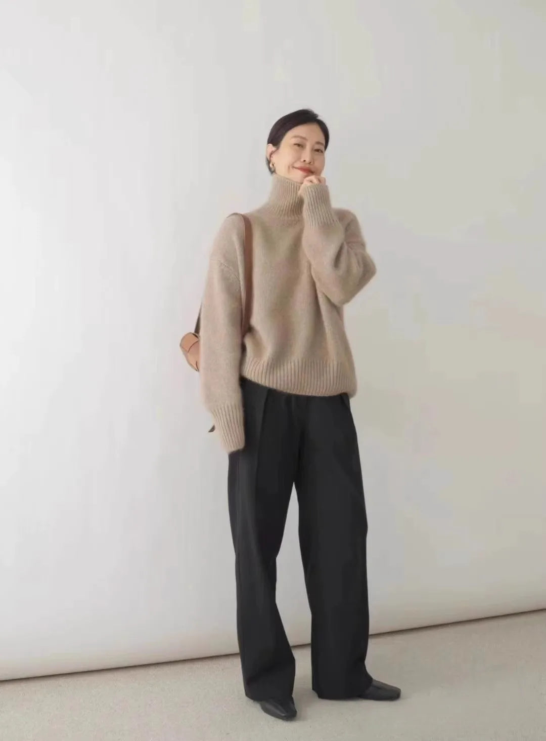 2024 Herbst und Winter Neuer dicker Kaschmirpullover Damen Rollkragenpullover Warm Locker Gestrickter Basispullover Jacke Oberteile