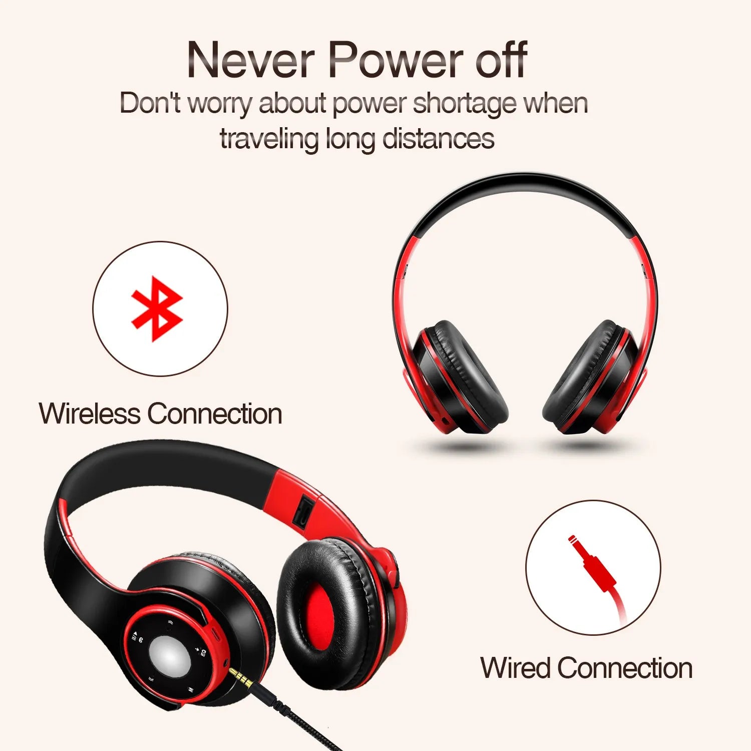 Bunter Stereo-Audio-MP3-Bluetooth-Kopfhörer, kabellos, mit SD-Kartenunterstützung und Mikrofon, 20 Stunden Wiedergabe