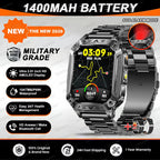 2026 TANK Neue 1400mAh Militär GPS Smartwatch Herren 2.01" AMOLED-Bildschirm 10ATM Wasserdichte Uhr SOS Anruf Taschenlampe Smartwatch iOS