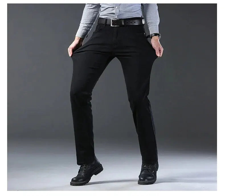 Wthinlee Neue Business-Herrenjeans Lässige Gerade Stretch Fashion Klassische Blau-Schwarze Arbeitsjeans Hose Männer Kleidung