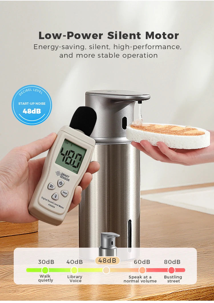 480ml Küchen-Seifenspender Automatischer Sensor Händedesinfektionsmittel Maschine Intelligenter elektrischer Körperwasch-Seifenspender aus 304 Edelstahl