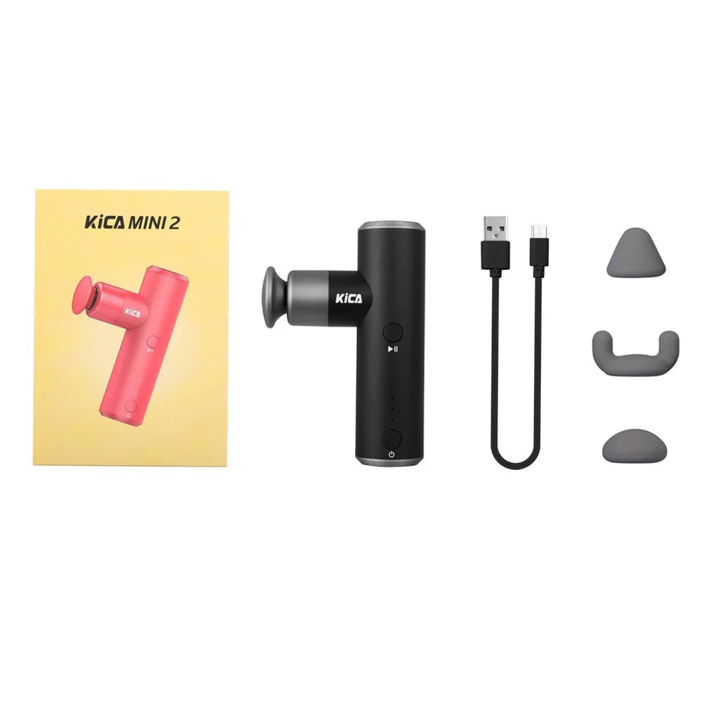KiCA Mini 2 Faszienpistole 4 Gänge Aluminium Tragbar 3000 U/min Tiefen-Hochgeschwindigkeit 3 Massageköpfe Pistole für Sport, 195g