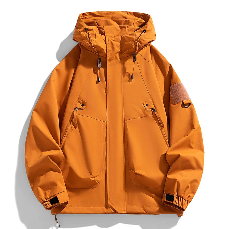 Windbreaker Herren Kapuzenjacke Reißverschluss Mantel Cargo Wasserdicht Schwarz Bomber Camping Loose Dünn Softshell Kapuzen-Wanderjacke