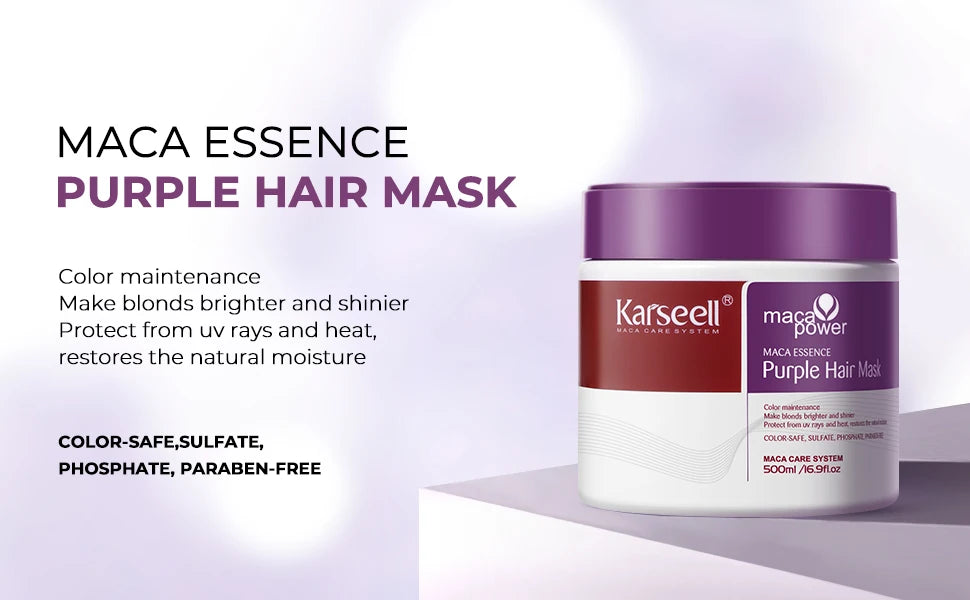 Karseell Lila Haarmaske 100ml/500ml Professionell neutralisiert Gelbstich für blondes, silbernes, graues und gesträhntes Haar