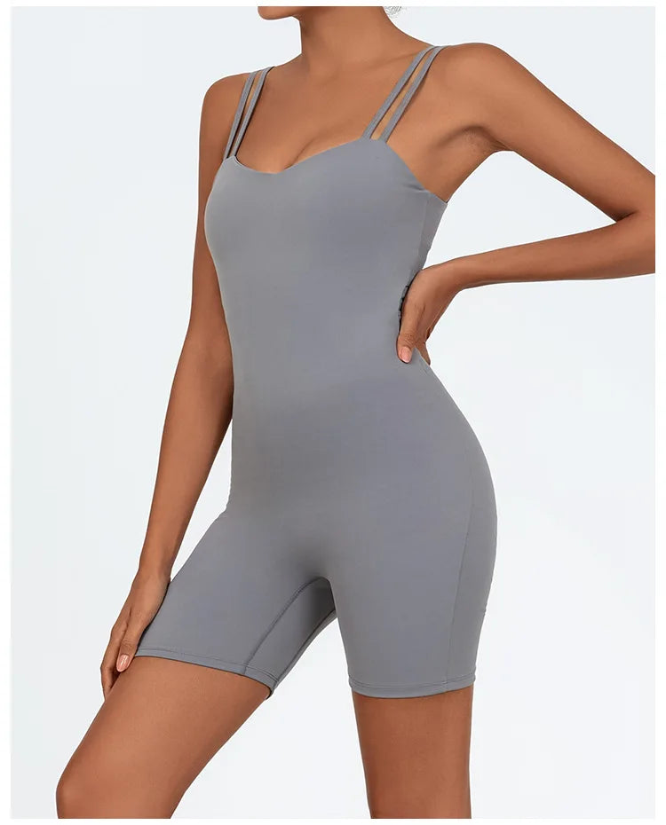 Greenora Damen Workout Strampler Sexy Rückenfrei Yoga Overall Eng Anliegend Body Fitness Activewear Ärmellose Sportbekleidung Einteiler
