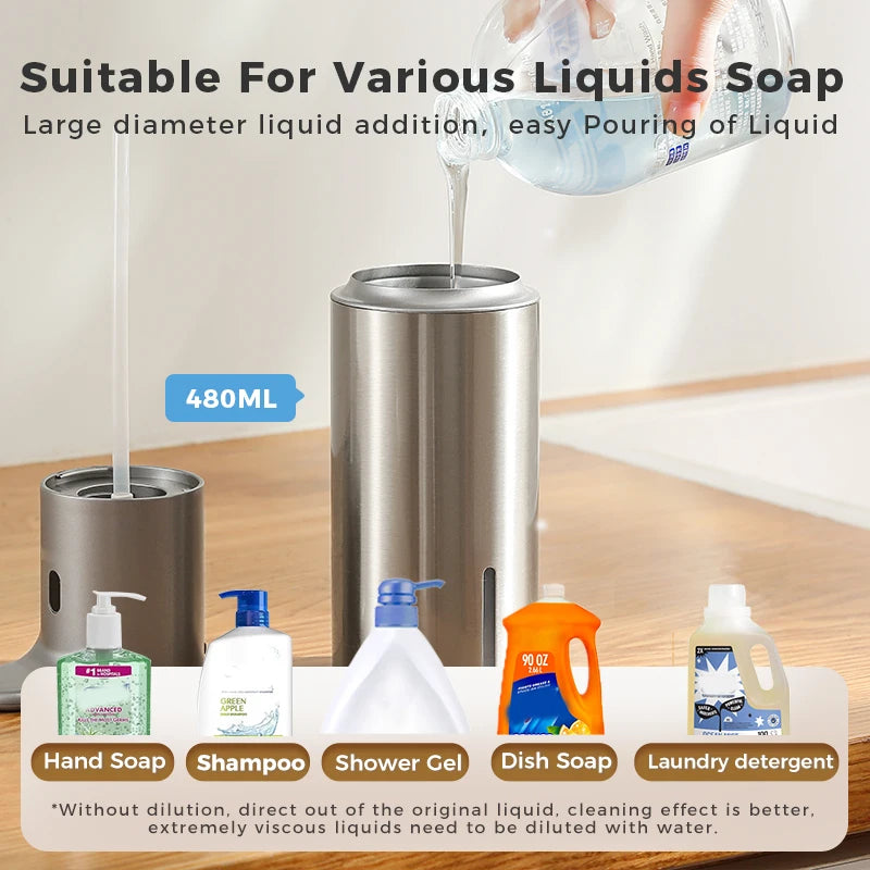 480ml Küchen-Seifenspender Automatischer Sensor Händedesinfektionsmittel Maschine Intelligenter elektrischer Körperwasch-Seifenspender aus 304 Edelstahl