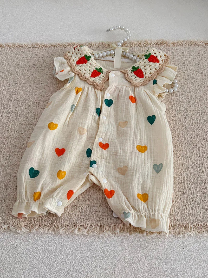 MILANCEL Sommer-Baby-Strampler 0-24M Süßer Liebes-Kleinkind-Overall Dünn Belüftete Babykleidung Karotten-Mädchen Einteiler