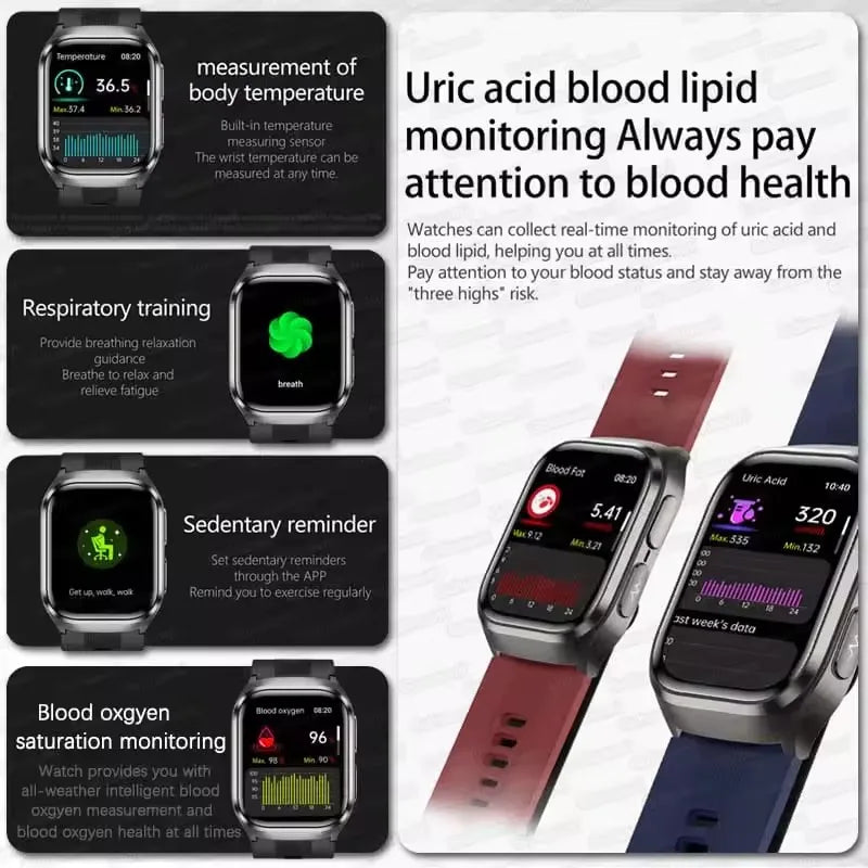 2026Neue Gesundheitsuhr Blutdruck Genaue Messung Smartwatches Herren Harnsäure Blutfette wasserdicht Airbag Smartwatch Damen