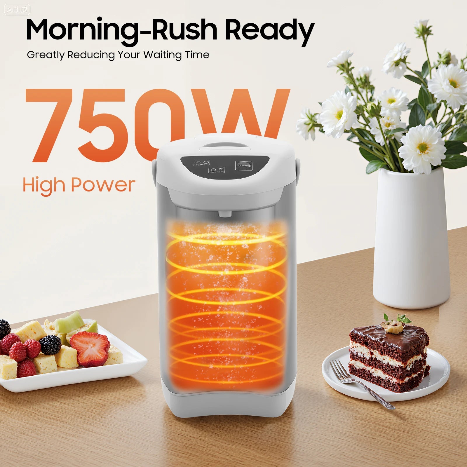 4L elektrischer Wasserkocher & Wärmer, 750W Edelstahl Heißwasserspender mit 3 Ausgabemodi, 90°C Warmhaltefunktion