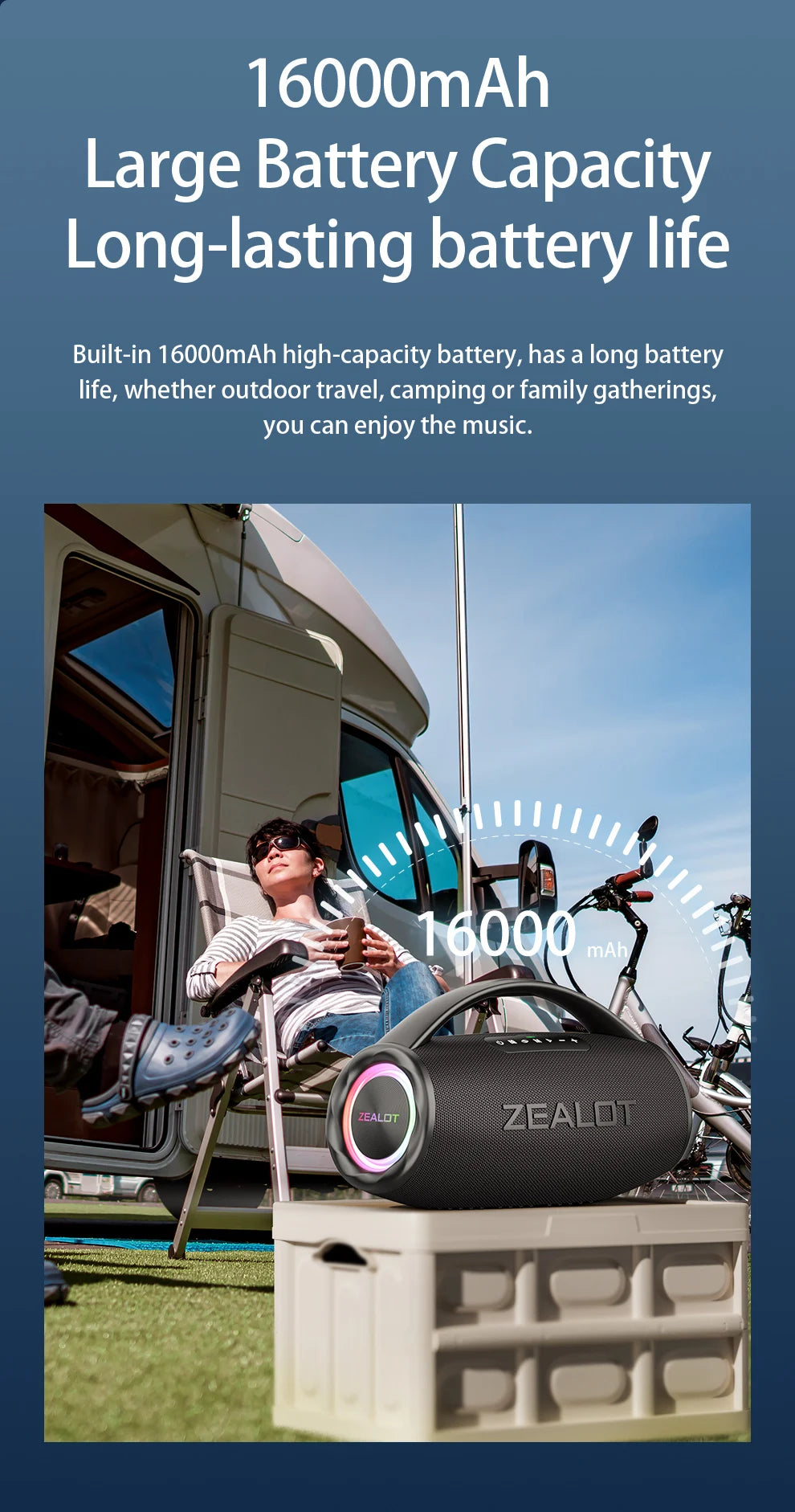 ZEALOT-S97 80W Tragbarer Bluetooth-Outdoor-Lautsprecher, HiFi-Sound, Subwoofer, Dual Pairing, Schnellladefunktion, 16000mAh Akku
