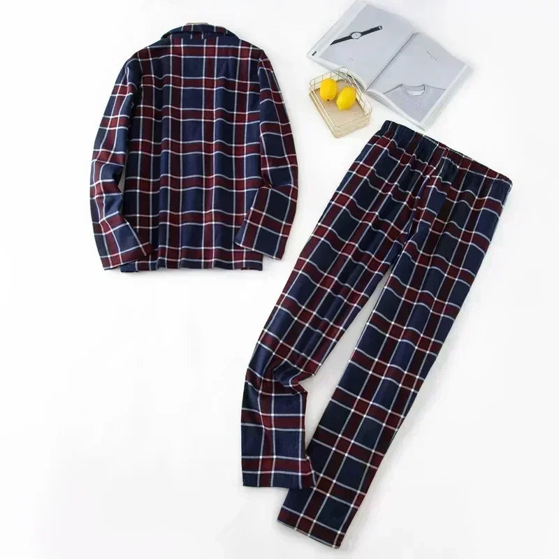 Herren-Hausanzüge Langärmelige Hosenanzüge für Herbst und Winter Pyjamas für Herren Flanell Kariertes Design Pyjamas für Herren