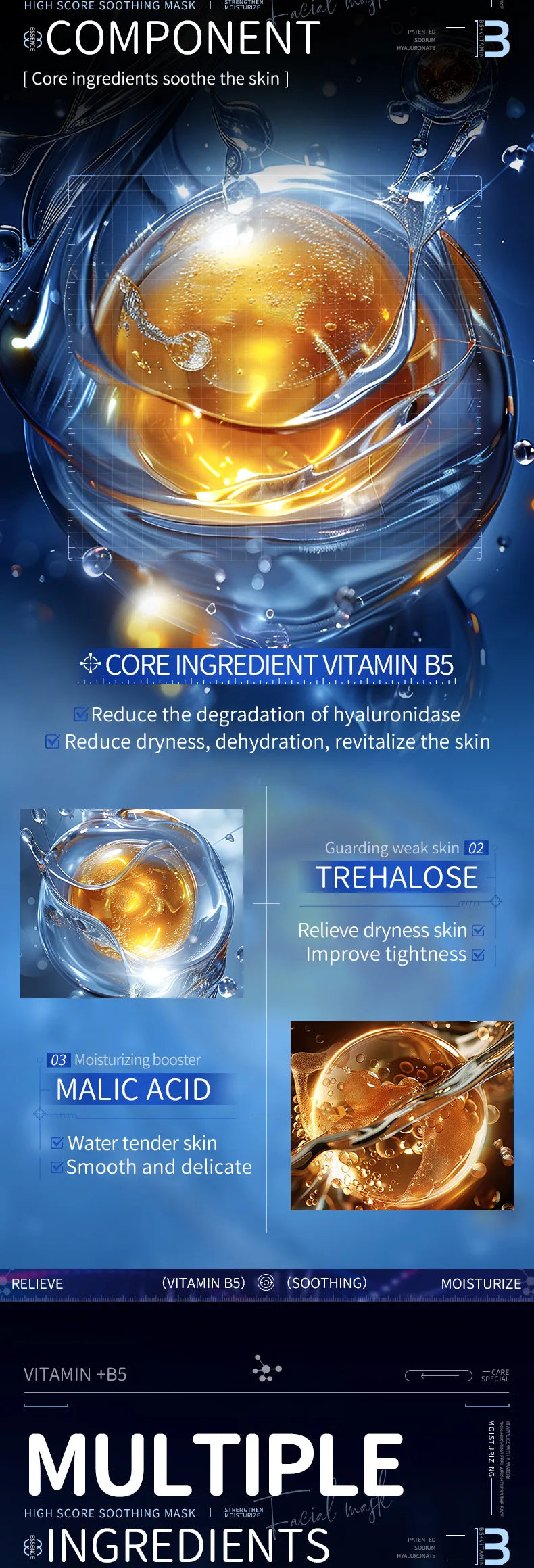 10er-Pack Vitamin B5 Tuchmaske 25ml - Feuchtigkeitsspendend & Beruhigend, Tiefenwirksame Feuchtigkeitspflege für strahlende Haut, Zieht schnell ein