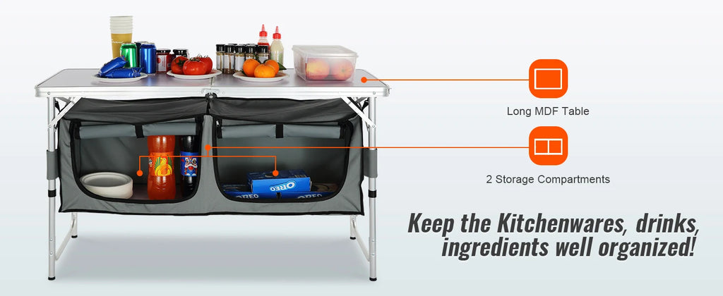 SucceBuy Camping-Küchentisch Schneller Aufbau Klappbarer Campingtisch MDF-Campingtisch für Outdoor-Picknicks BBQ Camping RV Reisen