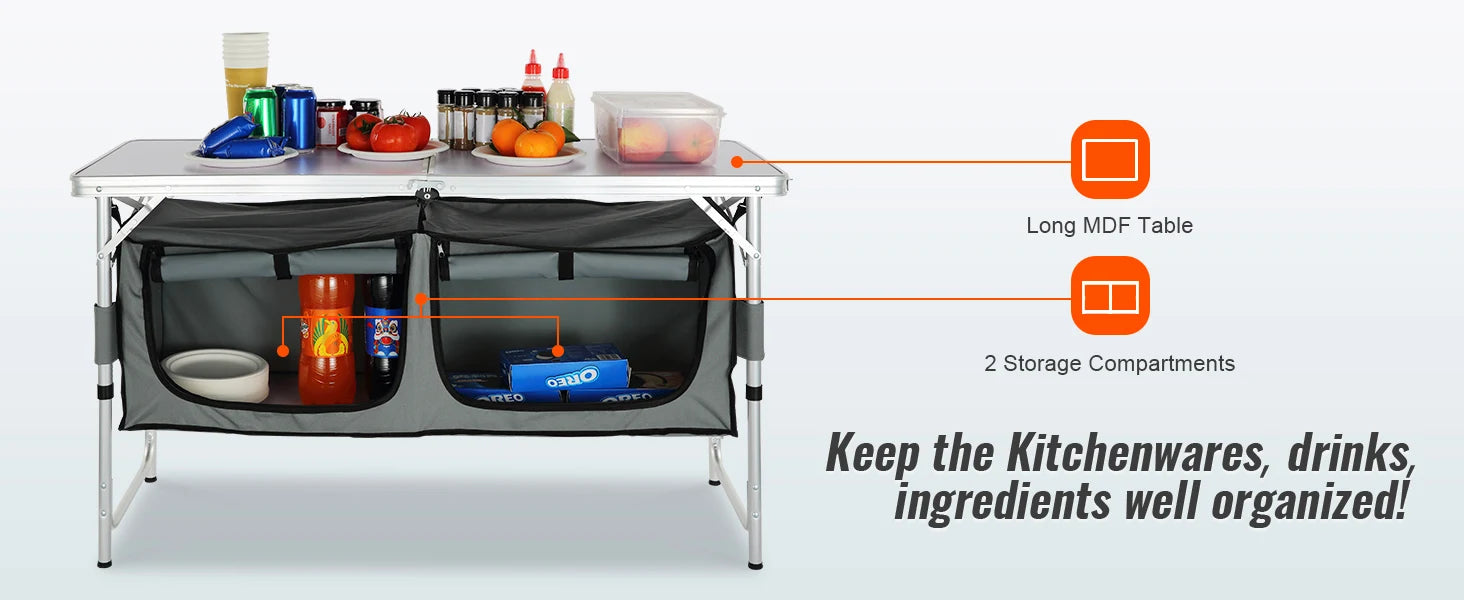 SucceBuy Camping-Küchentisch Schneller Aufbau Klappbarer Campingtisch MDF-Campingtisch für Outdoor-Picknicks BBQ Camping RV Reisen