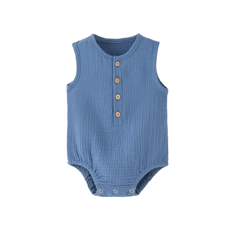 Sommerfester Strampler für Neugeborene aus 100 % Baumwolle und Leinen, ärmelloser Overall für Jungen und Mädchen, weich, hautfreundlich, dünn, bequem