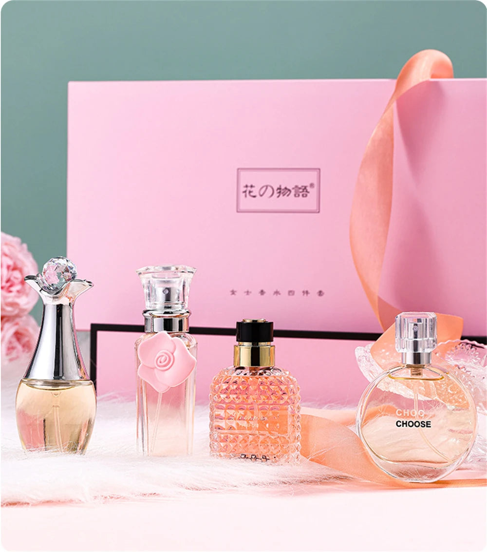 Marken-Geschenkbox 4-teiliges Set Parfüm Damen Parfum Femme 100ml Frischer natürlicher Blumenduft Spray Feminino Parfums De Mujer Originales
