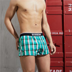 SEOBEAN Klassische Herren Boxershorts kariert 100% Baumwolle Unterwäsche Boxershorts U-konvexer Beutel Pfeil Panties Shorts Herren Schlafunterteile