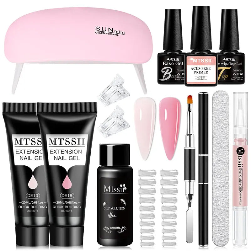 24-teiliges Set 20ml Poly Nail Extension Gel Kit Mini-UV-Lampe Versiegelung mit Basislack Überlack Professionelles Poly-UV-Nagelgel-Kit Starter-Kit