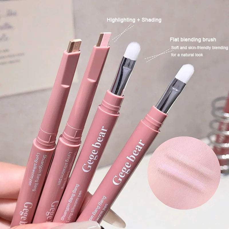 Doppelseitiger Lying Silkworm Stift 2-in-1 Highlighter Nude Unterlidkontur Aegyo-Sal Eyeliner Make-up-Stift mit Detailpinsel
