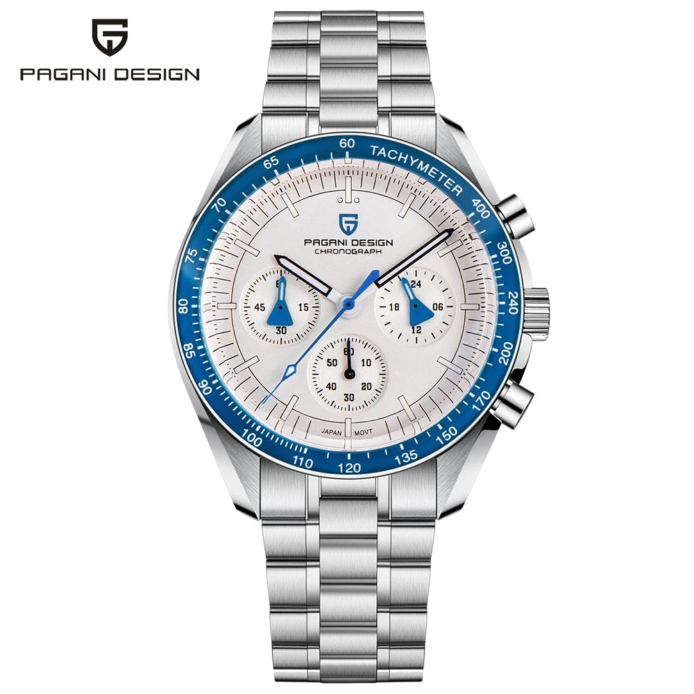 Neue PAGANI DESIGN Moon Men Uhr Retro-Luxus-Quarzuhren für Herren Edelstahl Sport wasserdicht Chronograph Herren+Mit BOX