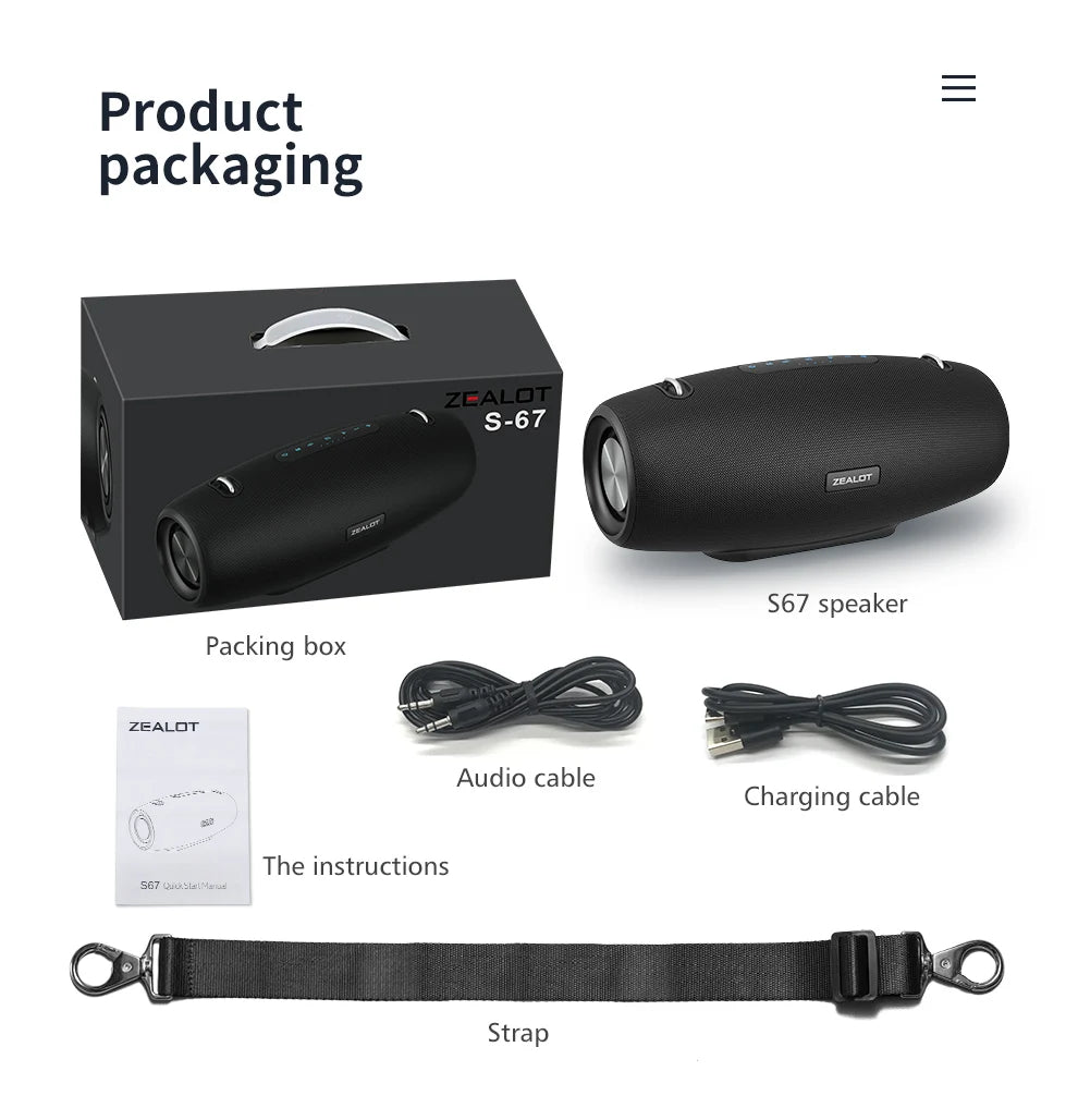 ZEALOT-S67 60W Tragbarer Bluetooth-Lautsprecher Outdoor Party-Lautsprecher Großer lauter Lautsprecher Exzellente Bassleistung Hifi-Lautsprecher