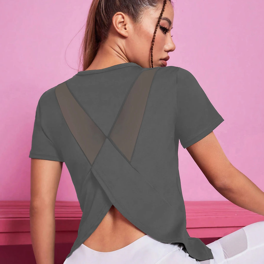 Damen Nahtloses Yoga T-Shirt Weibliches Fitness Crop Top Workout Gym Training Shirts Sportliche Kurzarm Yoga T-Shirts Sportbekleidung