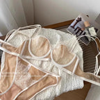 Japanisches Light Luxury Trägerloses Spitzen-BH-Set – Ultraleichter Half-Cup Minimizer aus Sheer Mesh & Spitze, nur noch 50 Sets im Flash Sale