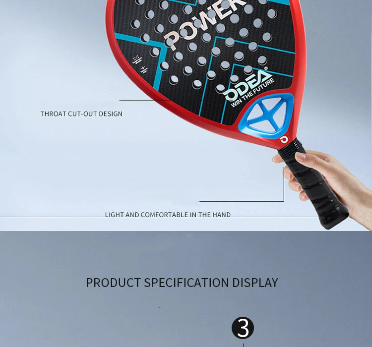 ODEA Beach Tennis Schläger Vollcarbon Rauhe Oberfläche Outdoor Sport Schläger Für Herren Damen Erwachsene Fortgeschrittene Spieler 3K 18K