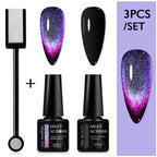 MEET ACROSS 3Pcs/Set 9D Cat Magnetic Gel Nail Polish With Magnetic Stick Semi Permanent Soak Off Nail Art UV LED Gel Varnish Kit