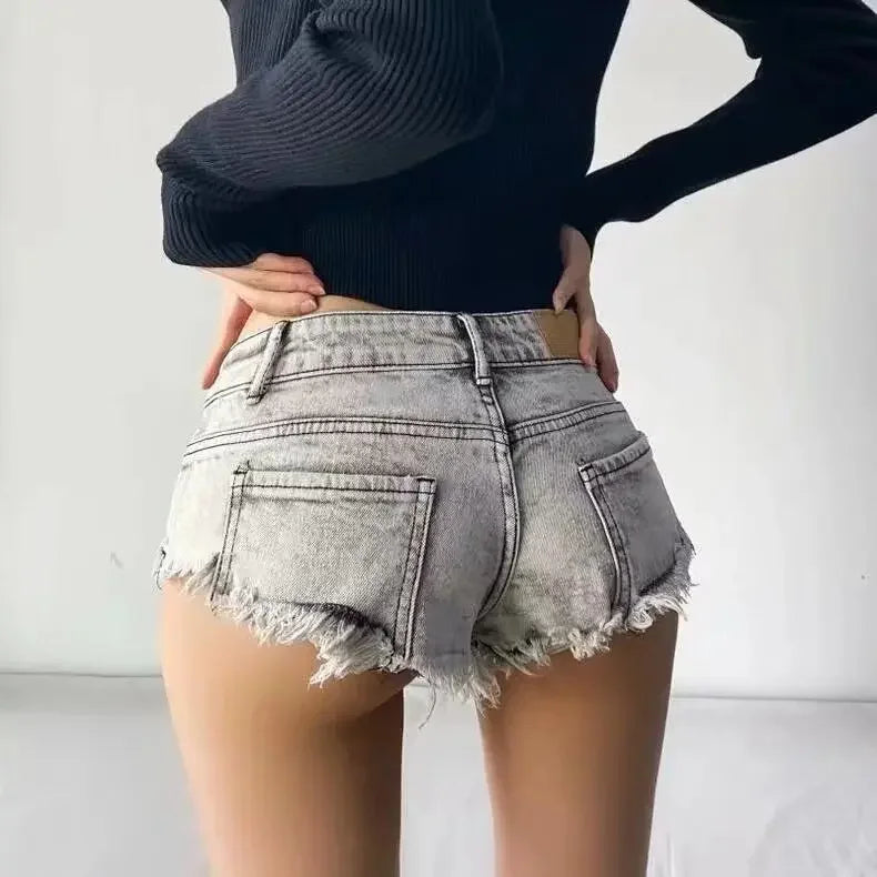 Damen Sommer Low Waist Denim Shorts Stretch Kurze Jeans Hot Pants Sexy Dreieckiges Design Po-Former Casual Streetwear DURIKIES