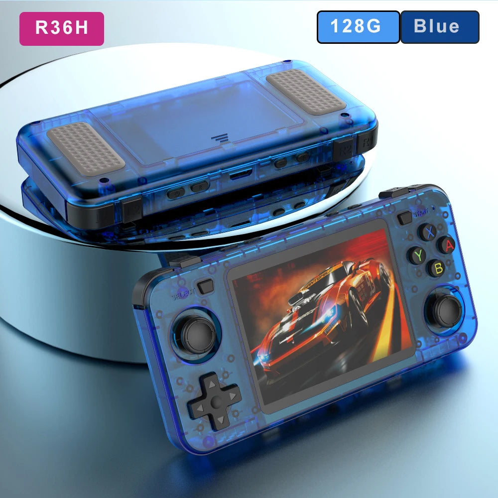 BOYHOM Grünes R36H Retro-Videospielkonsole 3,5 Zoll IPS-Bildschirm RK3326 3000 mAh Offenes Linux-System Tragbarer Player 64GB 128GB